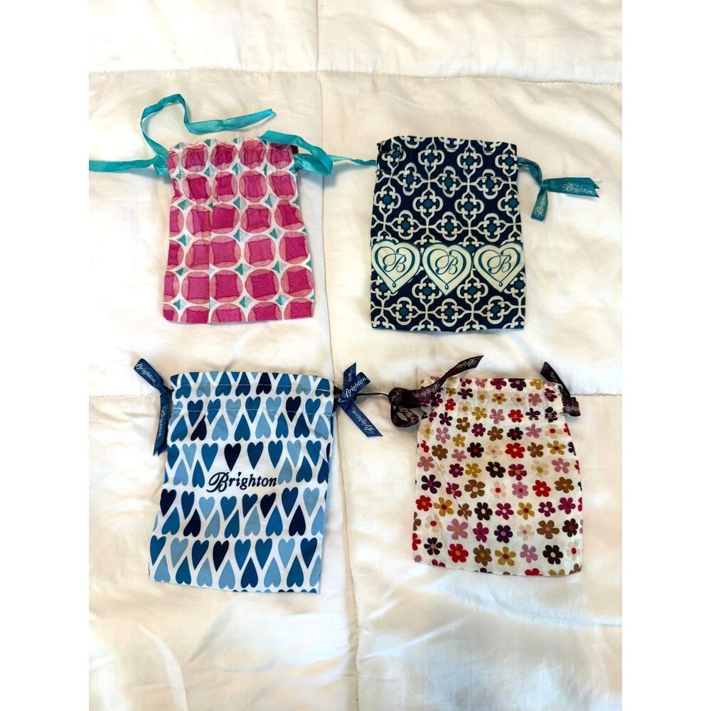 Set of 4 Small Drawstring Brighton Gift Pouches Assorted Prints
